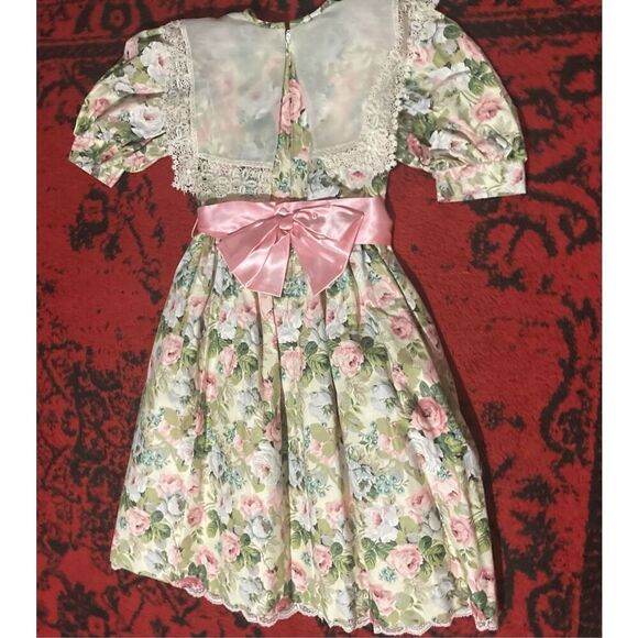Girls Kids Nicole Vintage 80s SZ 10 FLORAL Dress LACE SO Pretty VTG - Picture 8 of 16